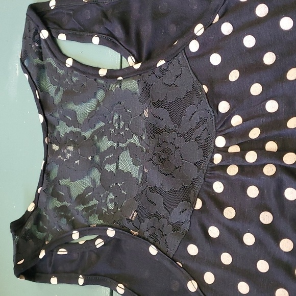 PJS. BLACK WITH PINK DOTS. size small petite. TANK TOP WITH Lace. Elastic waist. - Picture 4 of 8